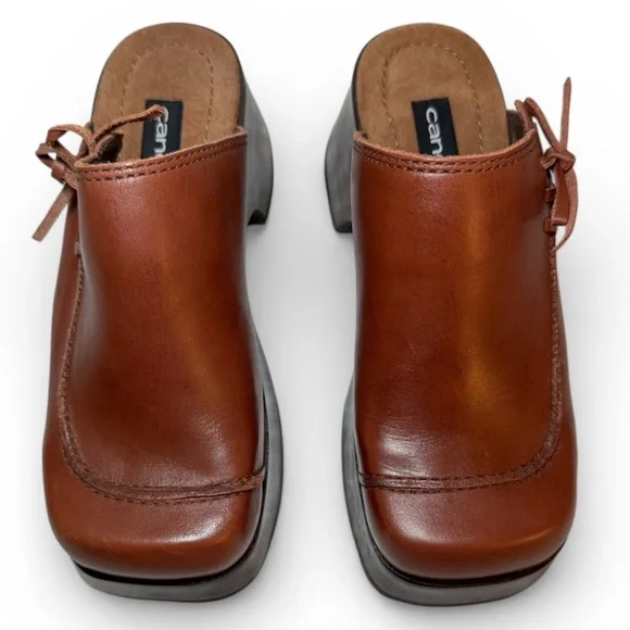 Vintage 90’s Candie's Brown Leather Platform Clogs Wood Heel Boho NWOT Size 6 - Picture 4 of 16